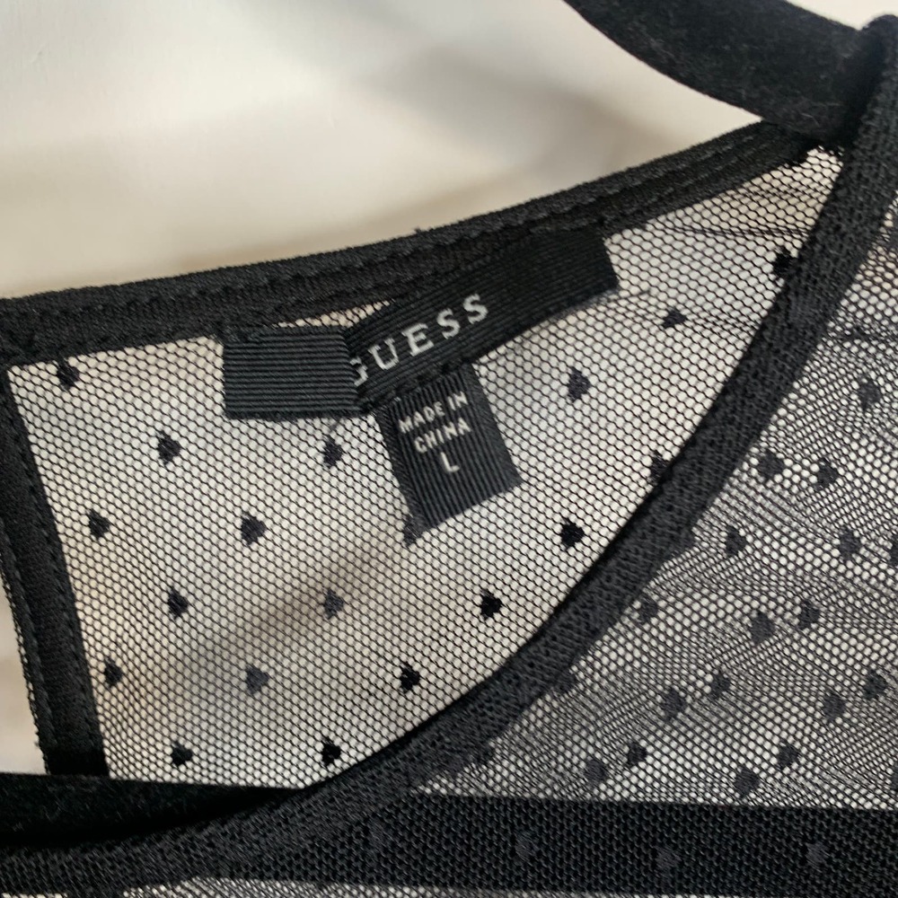 Guess Black Sheer Mesh Mini Dress with Multicolor Floral Embroidery - Picture 3 of 4